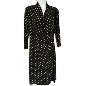 Clara Sun Woo black polka dot faux wrap dress size S